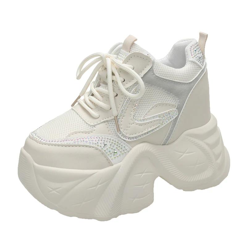 Fashion 9.5CM High Platform Women Bling Sneakers New Autumn Thick Sole Casual Dad Chunky Shoes Woman Sports Walking Shoes Zapatos Mujer