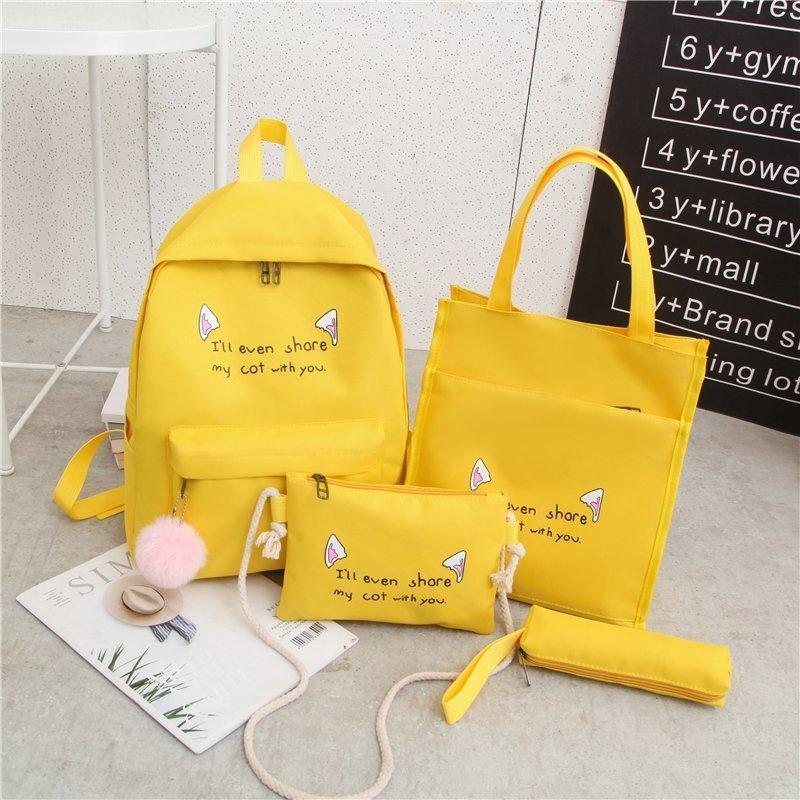 

TS JYL laptop bag,Junior High 4-Piece Backpack Set Ins Style Waterproof Oxford Cloth OneSize