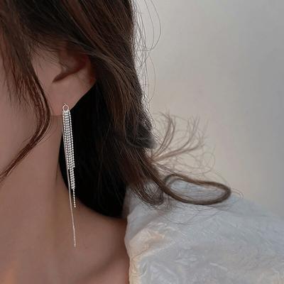 925 Sterling Silver Tassel Long Chain Piercing Drop Earring For Women Girls Party Elegant Jewelry Eh244