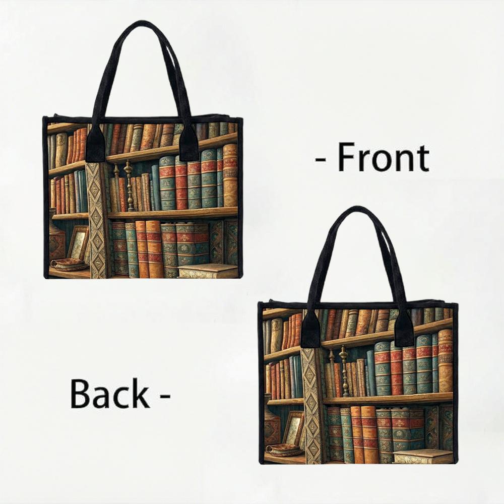 Vintage Bookshelf Print Large Tote Bag for Daily Shopping Outdoor Casual Carry Bag