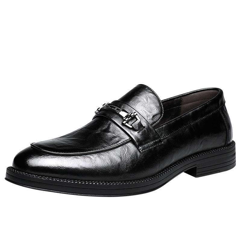 2025 Leather Shoes Men's Dress Business One Pedal Loafers Lazy Feet British Casual Leather Shoes Black Wedding