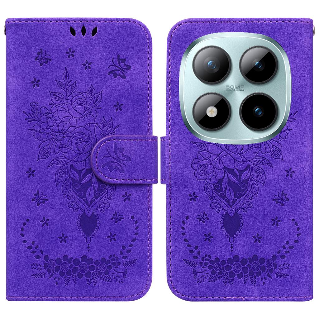 For Xiaomi Redmi Note 15 Pro 5G (Global) Case Butterfly Flower Imprint PU Leather Wallet Phone Cover with Strap