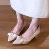 Spring and Autumn New Silk Satin Design Sense Fashion Shallow Mouth French Pointed Toe Block Heel High Heels Single Shoes Women