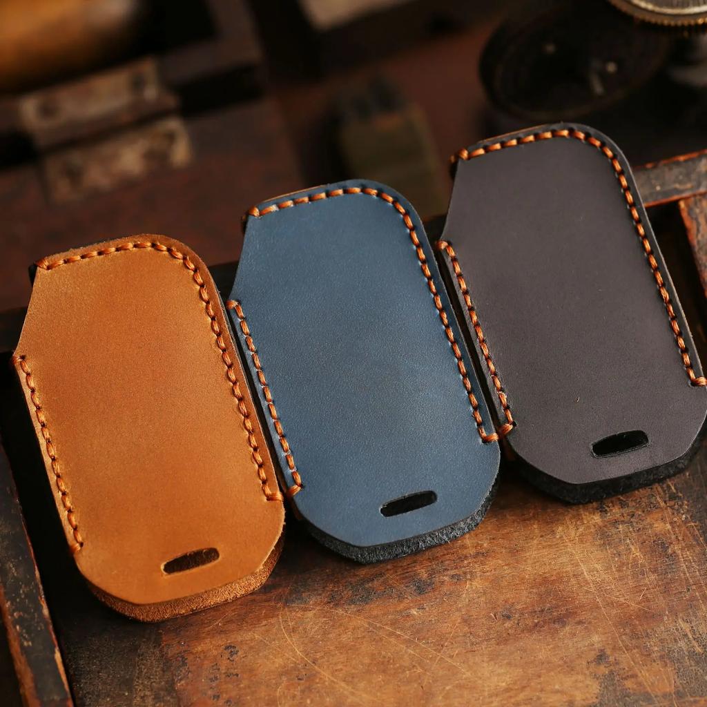 Leather Key Fob Case for Kia Carnival 7 Buttons with Leather Strap, Anti Scratch Protective Shell