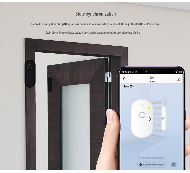 Graffiti Smart WiFi Door/Window Sensor & Intrusion Detector with Mobile App Monitoring - Black