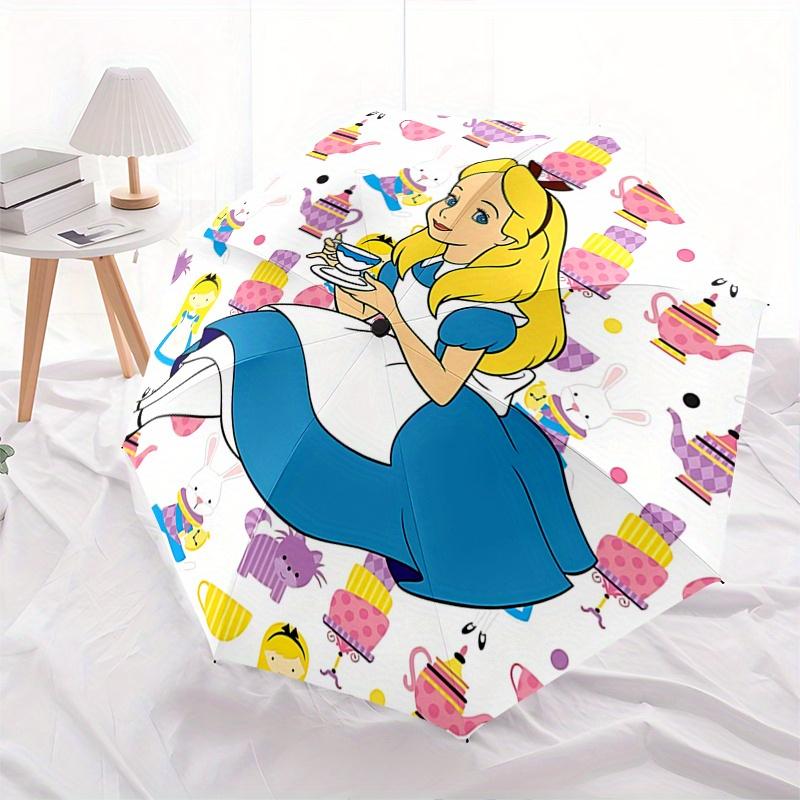 Disney Alice, Wonderland Automatic Open/Close Umbrella - Cute Umbrella with Cute Design, Portable 3-Fold Compact Umbrella for Men & Women, V
