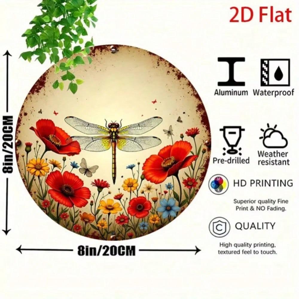 Vintage Floral Dragonfly Retro Metal Tin Sign Wall Decor