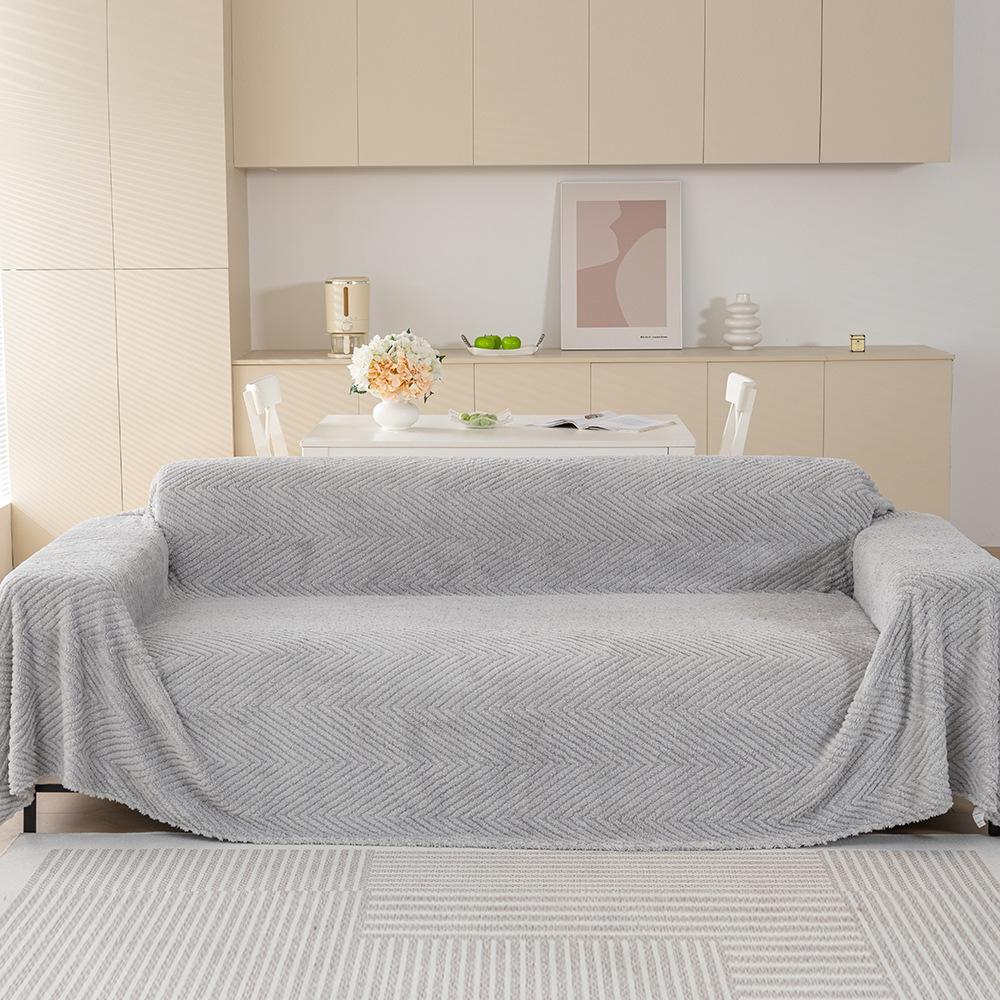 Ins Simple Solid Color Autumn and Winter Sofa Cover Blanket Thick Plush Warm Herringbone Pattern Plush Living Room Non-slip Sofa Towel