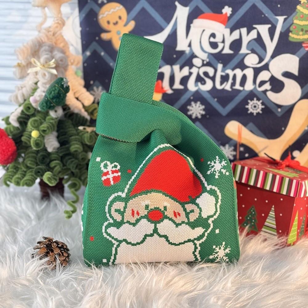 Mini Santa Claus Snowman Christmas Knit Bag Christmas Tree Reusable Christmas Gift Bags Knot Wrist Bags