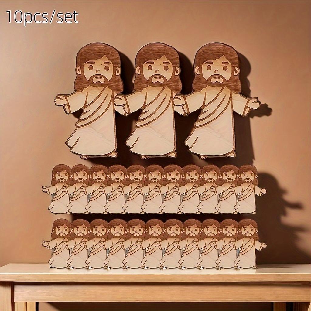 

10pcs/set Retro Wooden Religious Figure Statue, Suitable for Christmas and Easter, Small Spiritual Ornament Model