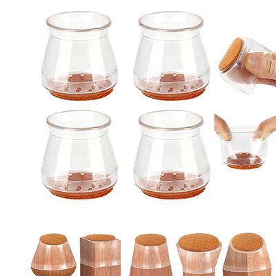 4pcs-Transparent Silicone Chair Leg Floor Protector with Wrapped Felt Bar Stool Chair Leg Furniture Leg Feet Protection Cover