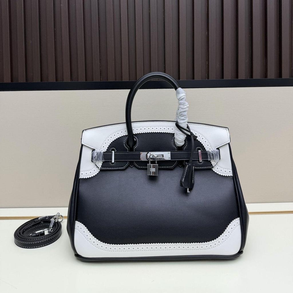 H Family Women's High-End Cowhide Leather Lace Platinum Handbag