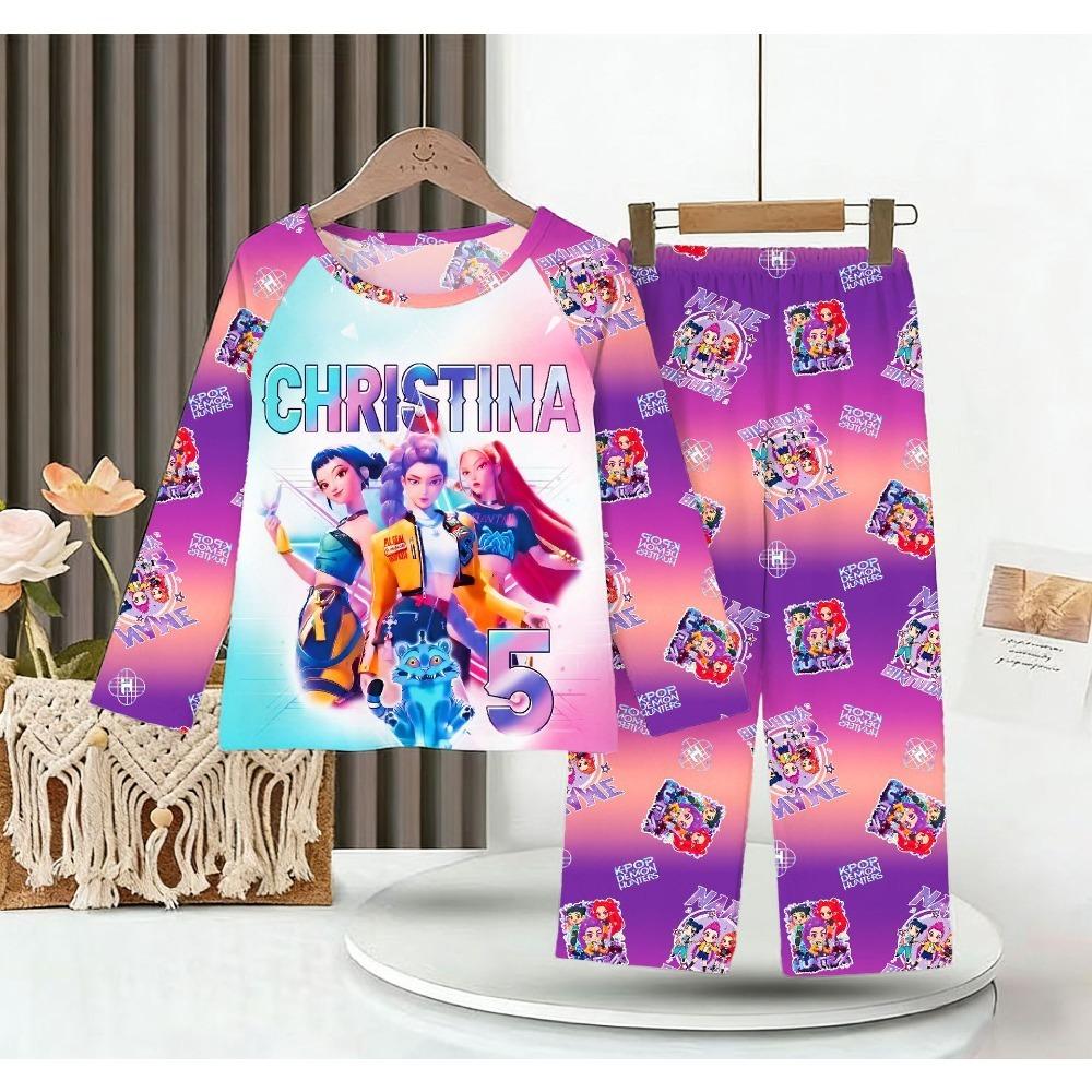 New Demon Hunters Children's Pajamas Long Sleeve Cartoon Girls Babies Middle and Older Children's Loungewear Set