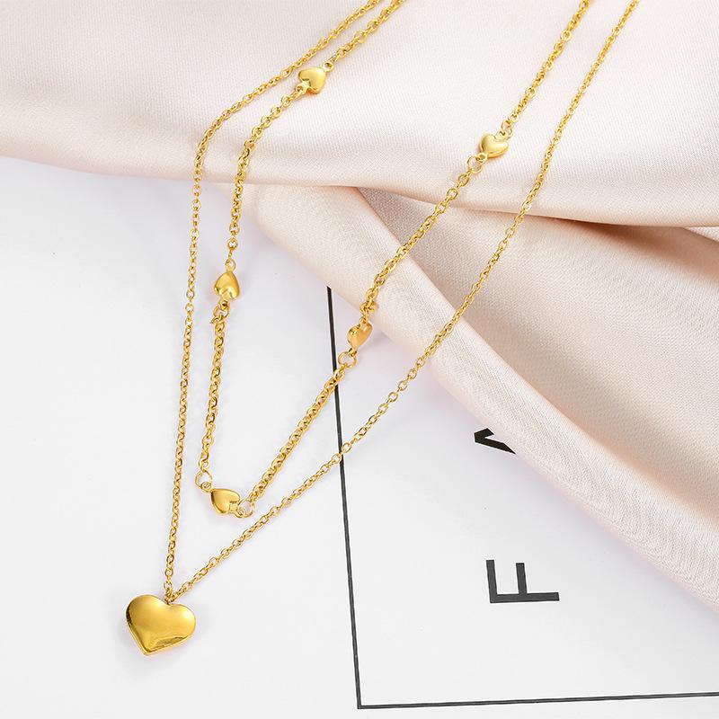 316L Stainless Steel New Fashion Fine  2 Layer Lovers Many Love Heart Charms Chain Choker Necklaces & Pendants For Women