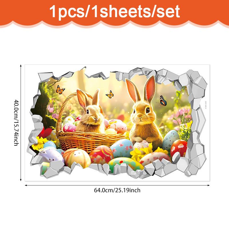 Creative Easter Wall Stickers 3D Breakthrough Stickers Easter Bunny Wall Decals For Home Roomm Room Party