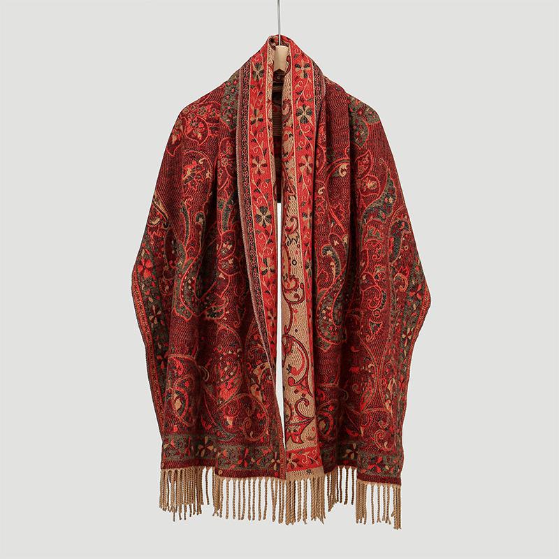 

Толстая жаккардовая шаль из искусственного кашемира с узором «пейсли» в национальном стиле, универсальный шарф двойного назначения, женский большой шарф 70 * 180Cm with whiskers 190