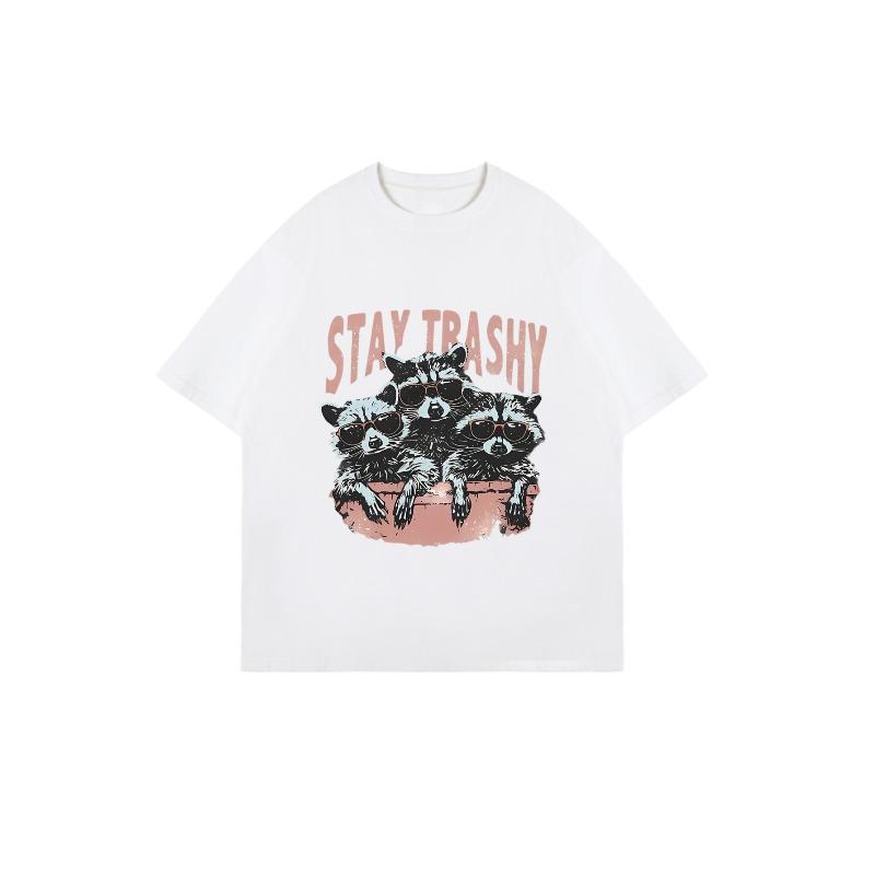 Oversized T Shirt Black Stay Trashy Raccoons With Sunglasses Print Casual Wear For Women Summer Outfit Streetwear Fashion Top