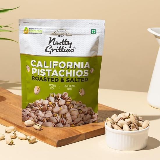 Nutty Gritties California Roasted Pistachios|Pista Lightly Salted, Dry Roasted, Non Fried, Zero Oil, Crunchy Healthy Snack -200g (Pack of 5)