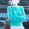 Li Cai Ling Green Cable Knit Round Neck Cardigan - Women's Slim Fit Versatile Sweater, 2025 Spring Collection.