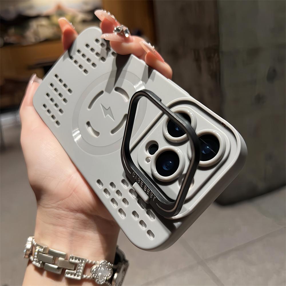 IPhone 15 16 Pro Max 16e 14 Plus 13 12 11 Wireless Charging Cover Flip Lens Stand for Magsafe Heat Dissipation Phone Case