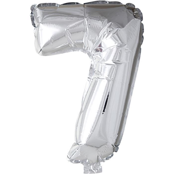 Ballon en aluminium - HAPPY MOMENT - Chiffre 7 - Argenté - Hélium - Décoration anniversaire