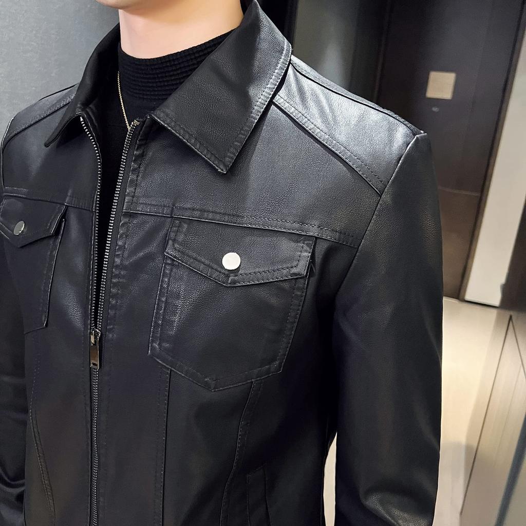 Leather Casual Outdoor Coat Solid for School [FSD.WG] Men's Jacket, Jacket, Leather, Color, Windproof, Fall/Winter, Commuting,