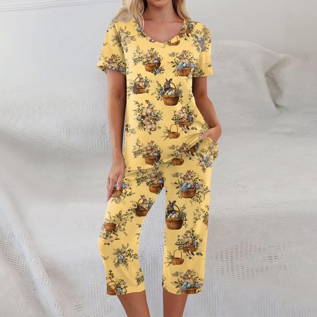 2 Piece Sets For Women Short Sleeve Top And Pants With Pockets Workout Soft  Print Sets