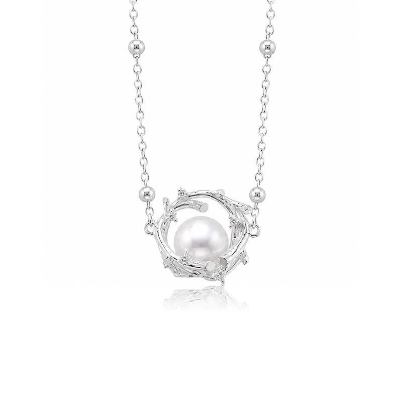 Retro French Luxury Freshwater Pearl Necklace with S925 Silver Branch Design for Women