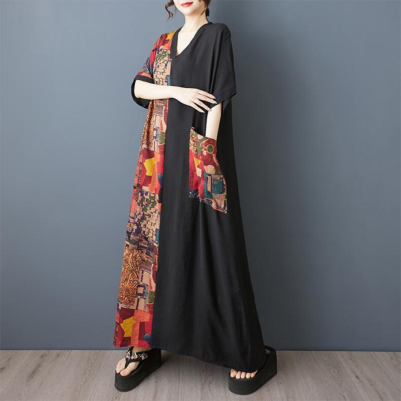 DIMANAF New Women 2025 Plus Size Summer Long Casual Dress Loose Linen Vintage Basic Maxi Dress 9857