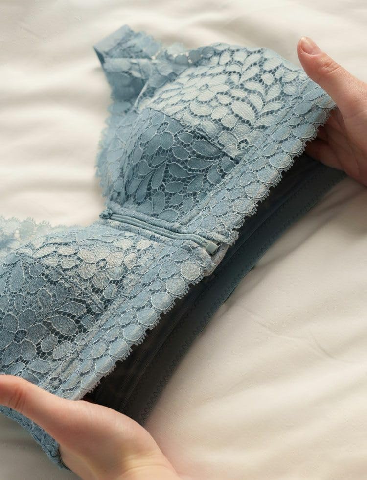 MY Lace Bra for Breast Cancer Padded [KISS LIFE] Front-opening, Zip-front Patients, (L, Blue) (kml800636c4)