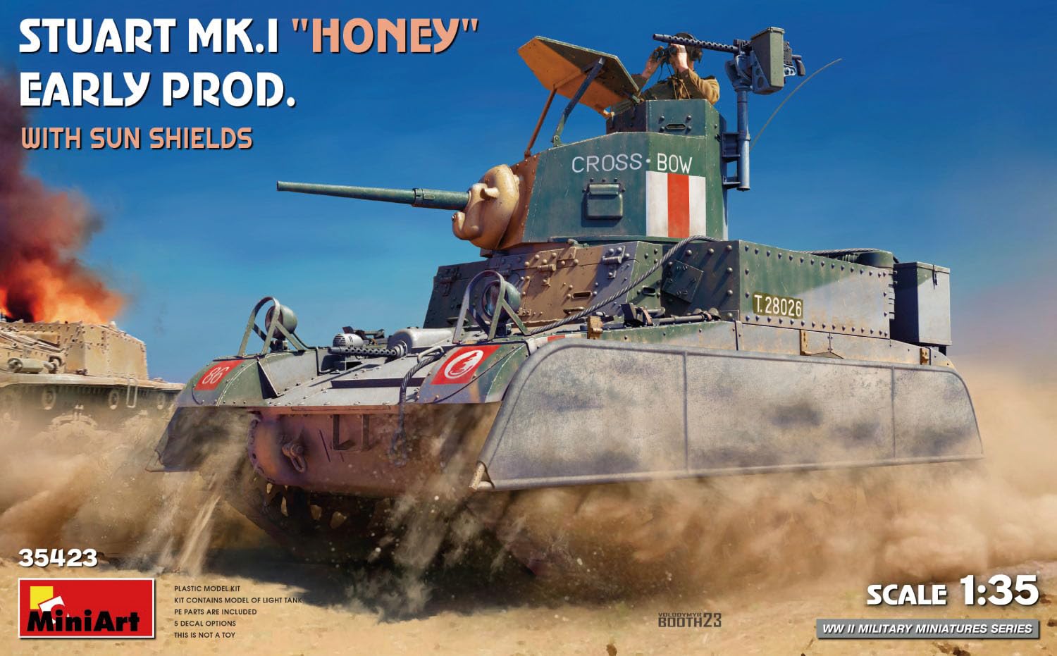 

Miniart Scale WWII British Stuart Early Production with Sunshield Plastic Model Kit MA35423 1/35 Mk.I Honey серый