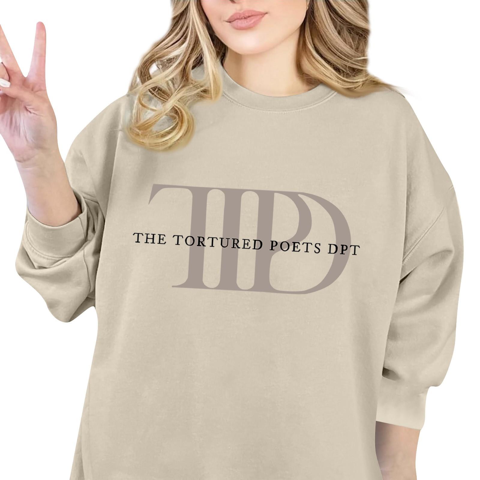 

Женская модная повседневная толстовка с длинными рукавами и круглым вырезом с принтом букв L бежевый