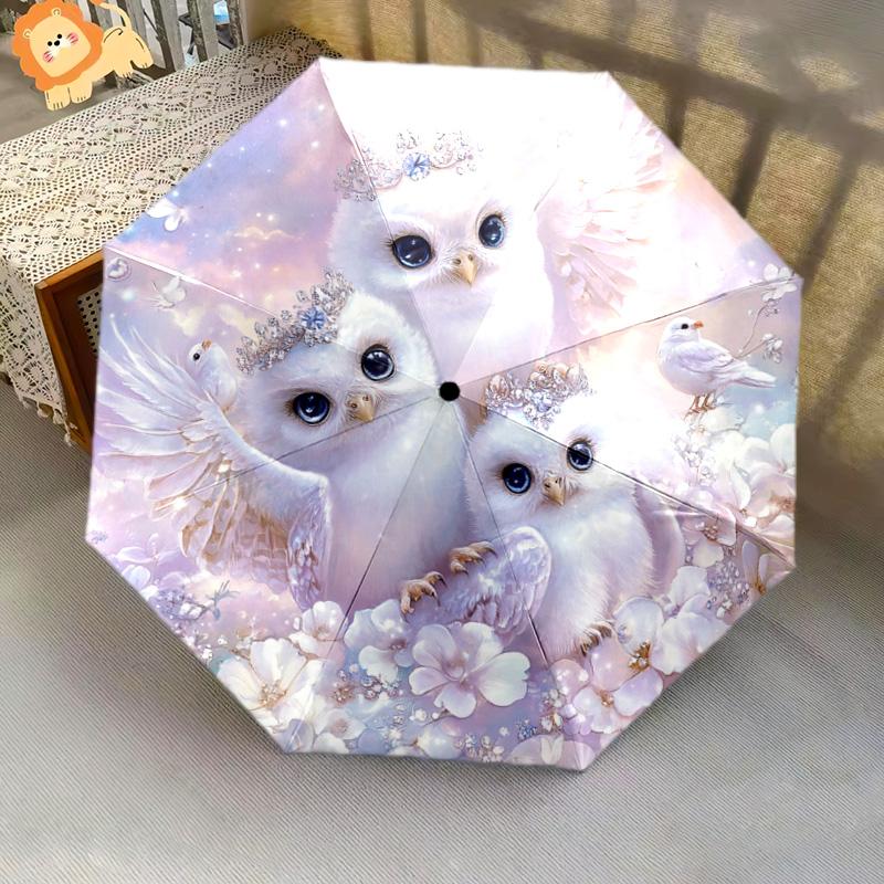 1 PC Automatic Folding Umbrella - Magical Snowy Owl Pattern, Portable & Foldable Design with 8 Ribs, Christmas Birthday Gifts
