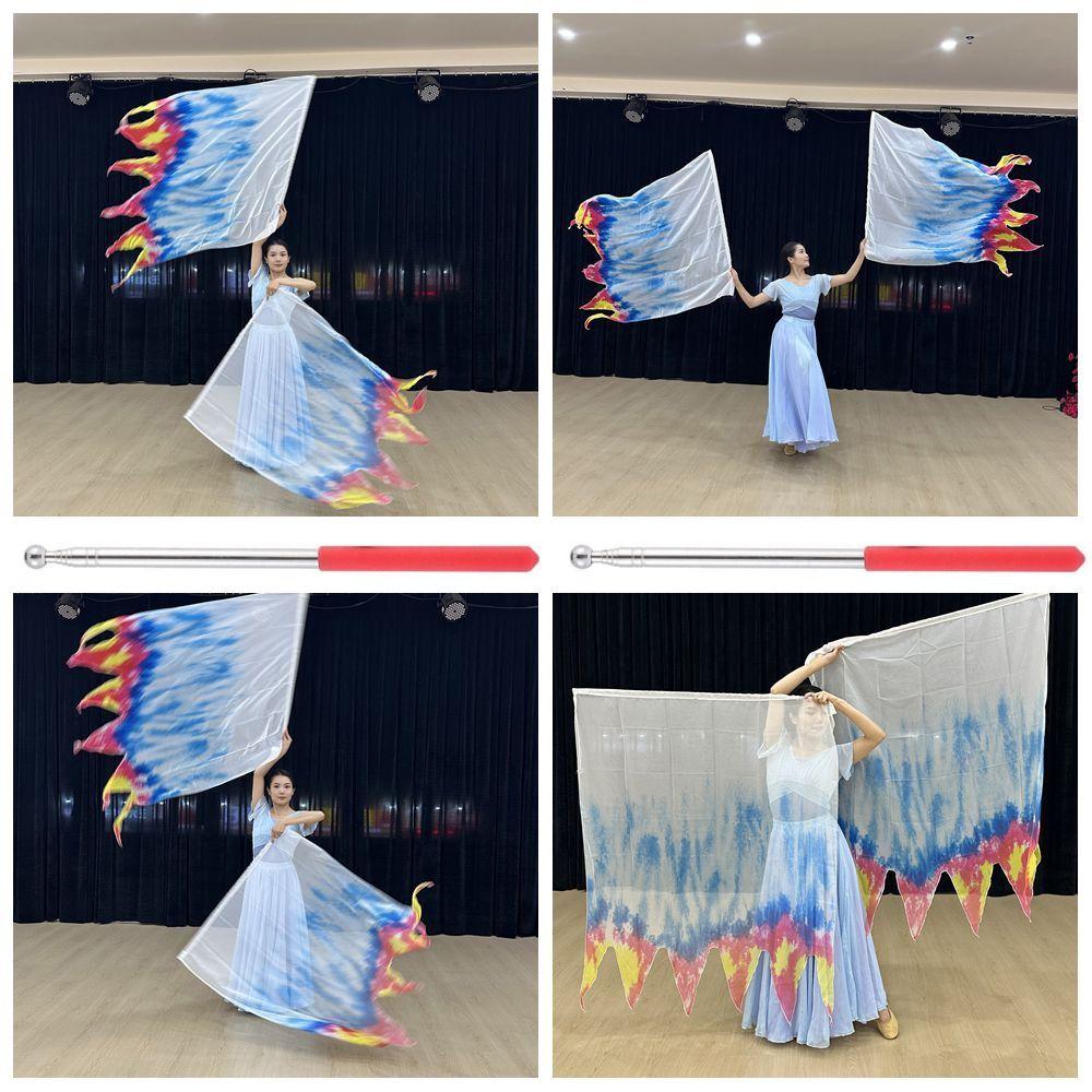 Multicolor Rectangle Flags with Telescopic Sticks Colorful Scarves Flag  Dance Performance