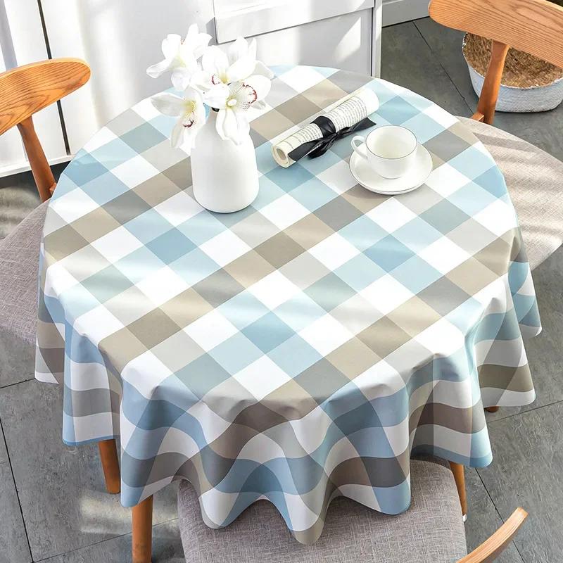 Nordic Round Table Tablecloth Modern Pvc Grid Printed Waterproof Oil-proof Anti-hot Table Cloth Coffee Dining Table Mat Plastic