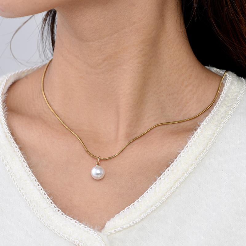 

Fashion Round Pearl Pendant Necklace For Women Stainless Steel Chain Choker Necklaces Simple Daily Temperament Female Jewerly золотий