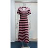 Women's Dress Short-sleeved V-neck Loose Striped Print Slit Long Dress