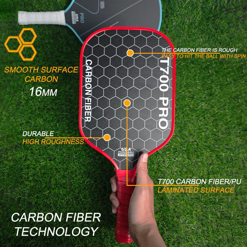 Pickleball Paddle 16MM Pickleball Racket Carbon Fiber for Beginners Attackting Polymer Power Core Enhanced Power&Spin&Control