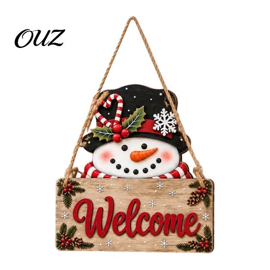 Christmas Tree Wall Decor 2D Flat Wooden Door Hanger Sign, Santa & Snowman Welcome Cartoon Ornaments Hanging Plaque, Merry Front for Indoor