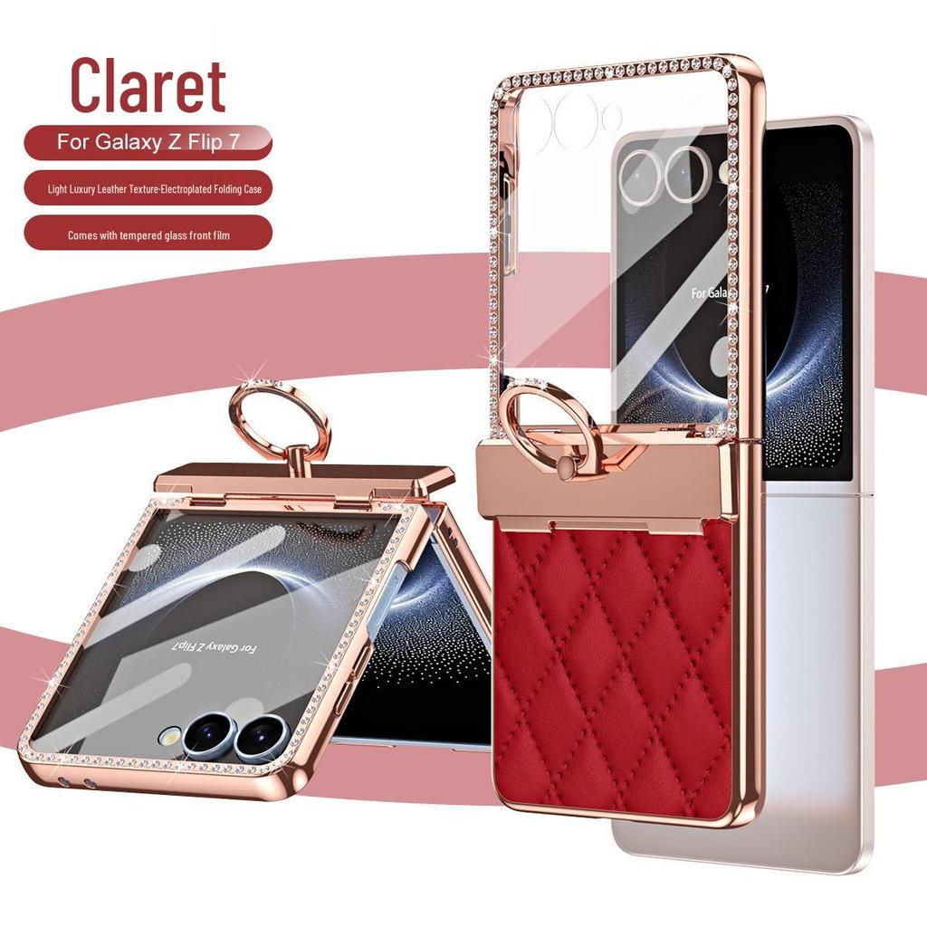 Samsung Z Flip 7/6/5/4/3 Electroplated Rhinestone Protective Case with Hinge Ring Stand