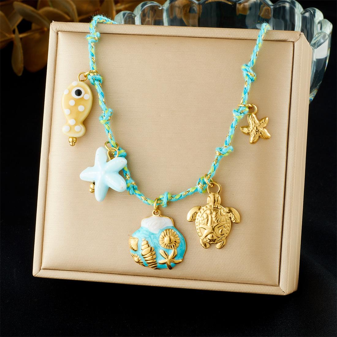 

Ocean Themed Necklace for Women Starfish Shell Turtle Pendant Trendy Sea Creature Charm Jewelry