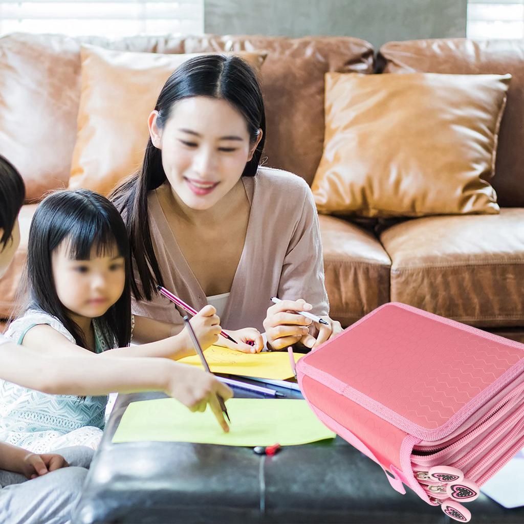72 Count Slot Colored Pencil Carry Case Bag Large Capacity Oxford Multilayer Pencil Organizer Pink