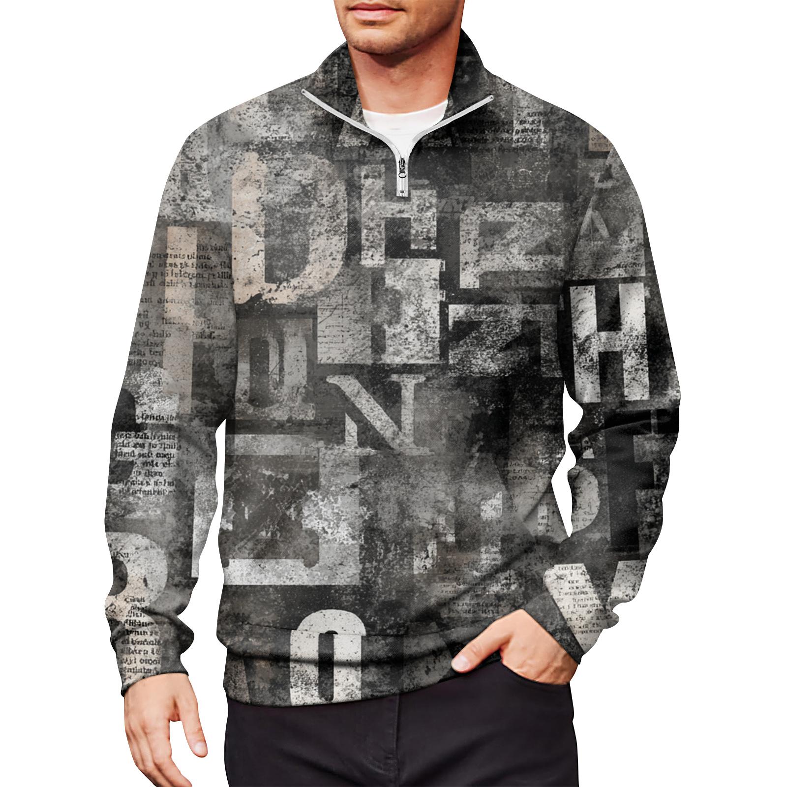 

Мужской свободный повседневный свитшот на молнии 1/4, модный топ с длинным рукавом и принтом, с карманами L