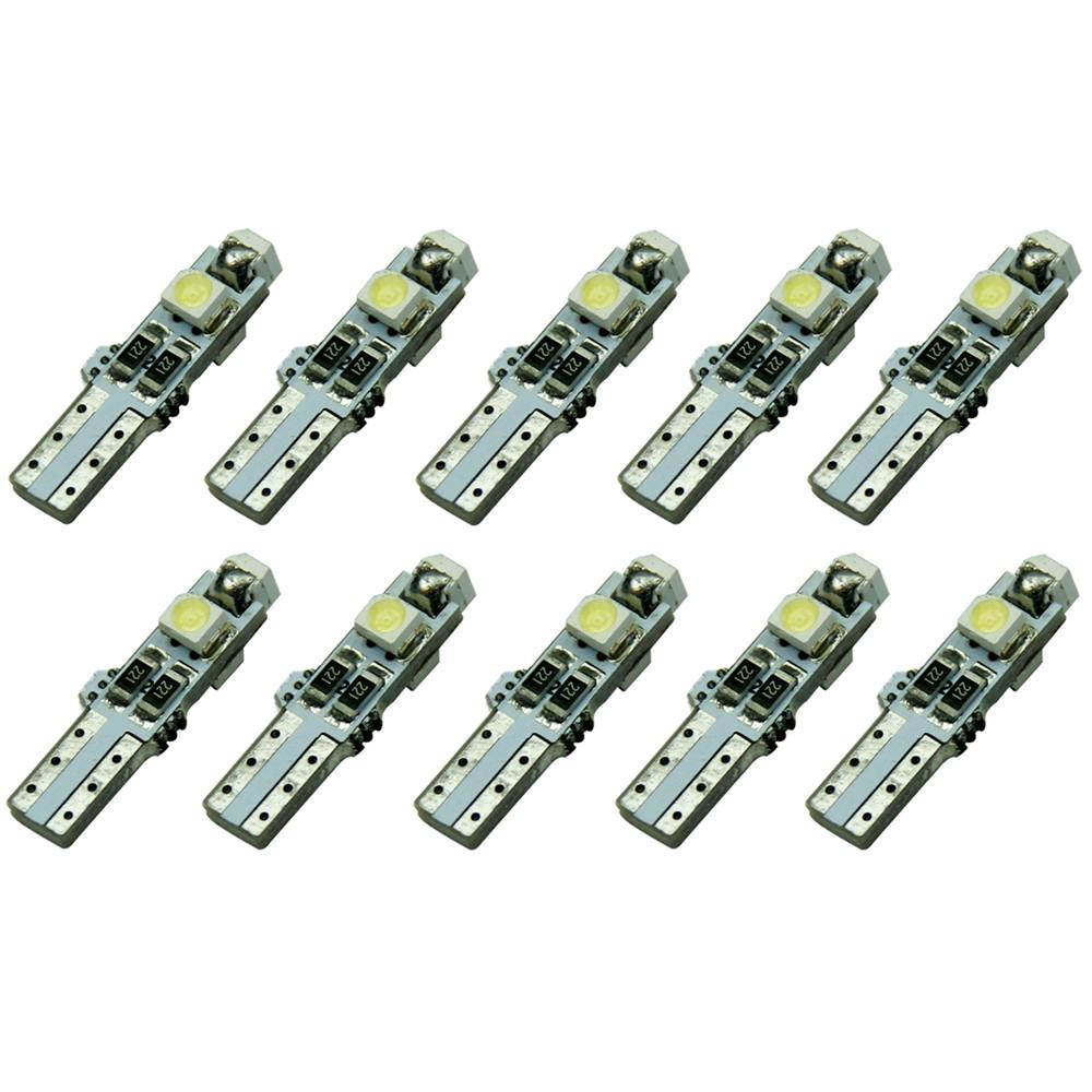 10PC T5 LED Car Auto LED 3SMD Wedge LED Lâmpada de luz Painel de instrumentos