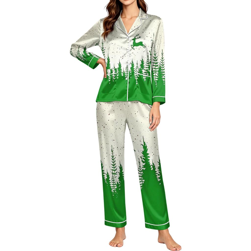 Women's Christmas Print Long Sleeve Pajamas for Holiday Lounging and Relaxing at Home