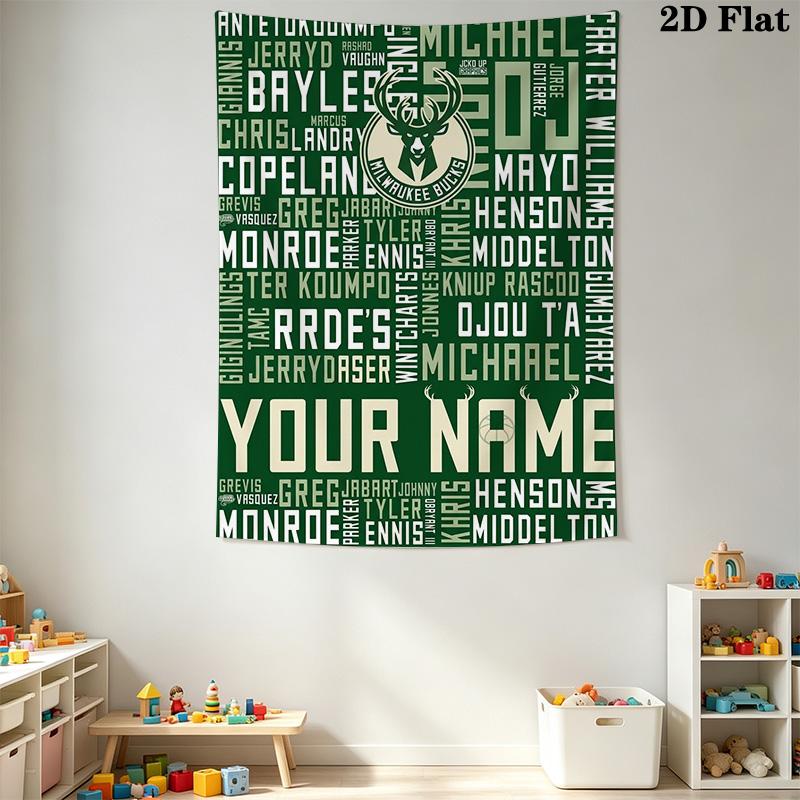 Name Custom Milwaukee Bucks Logo Wall Tapestry Aesthetic Wall Hanging Printed Fabric Blanket Decorative Tapestries for Bedroom Living Room Home Decor