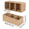 1pc Woven Three-Compartment Storage Basket, Handmade Paper Rope & Willow Storage Bin, Toilet Tank Top Tissue Box Holder