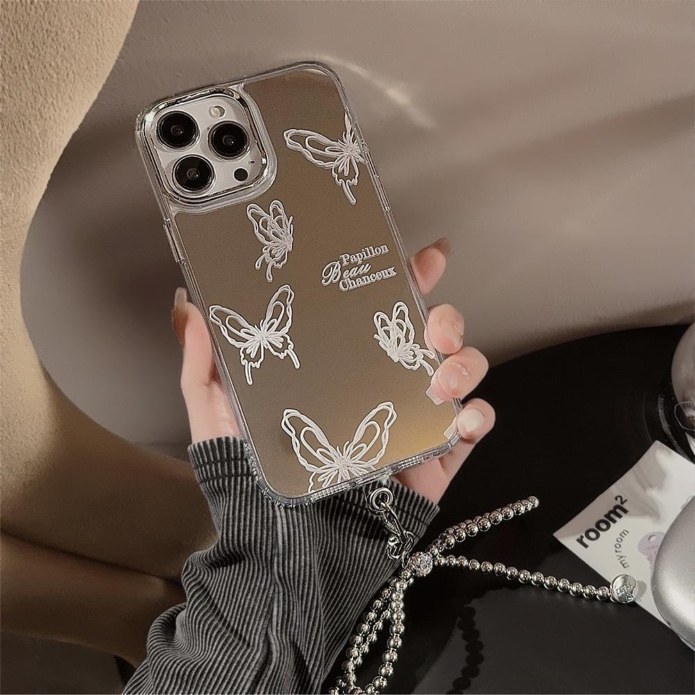 Mirror Applicable Apple 15pro Mobile Phone Case Max High End Butterfly IPhone 16 Temperament 13 Anti Fall 11 Hanging Chain