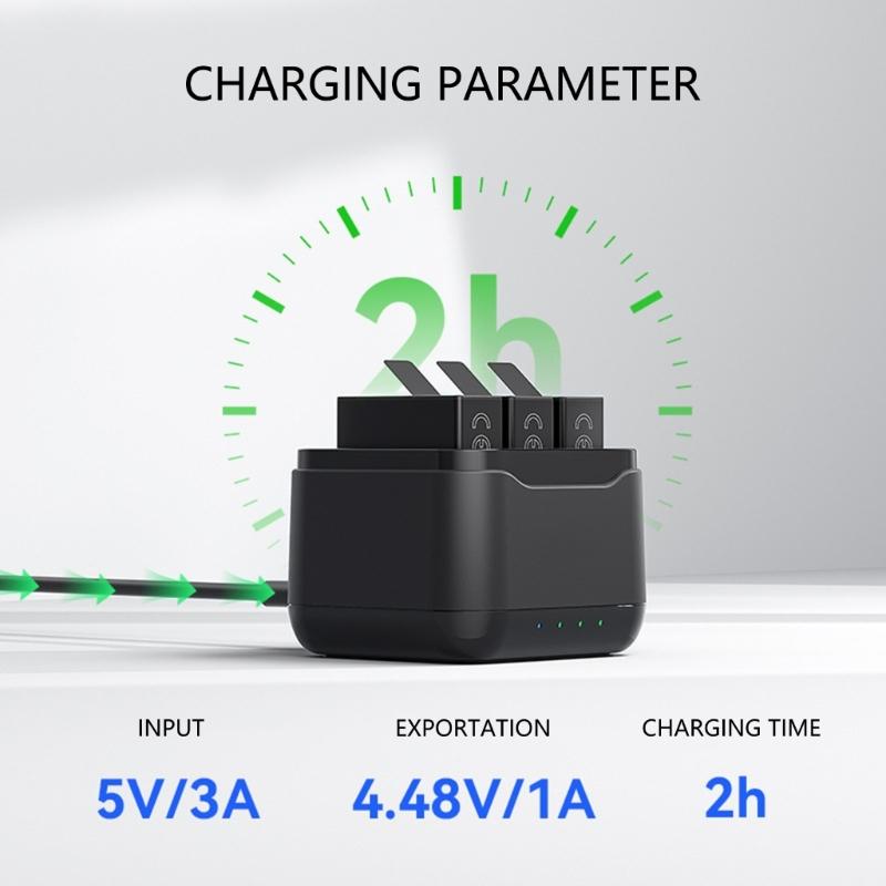 Portable 3 Slot Charger Station Holder for 13 Black Camera Batteries with USB C Charging Cable Power Cord