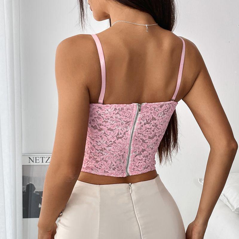 INS Summer Young Adult Double Layer Flower Lace Fresh Fishbone Detachable Shoulder Strap Tube Top Vest